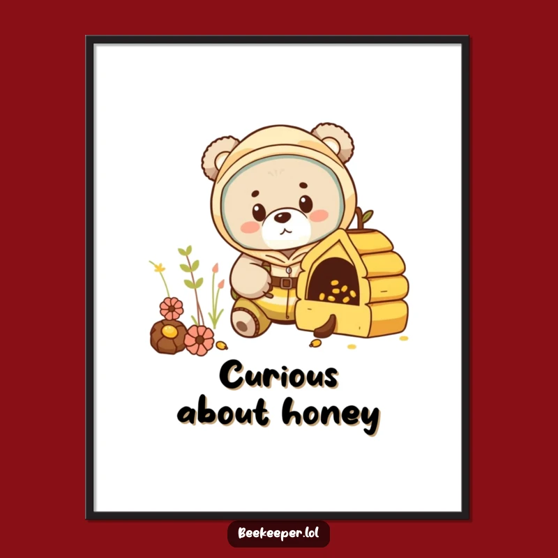 Funny Bear Beekeeper Digital Print: Instant Curiosity for Your Walls!