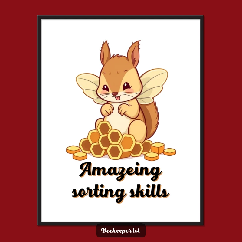 Funny Squirrel Bee Poster: Hilarious Honeycomb Art for a Laughing Space