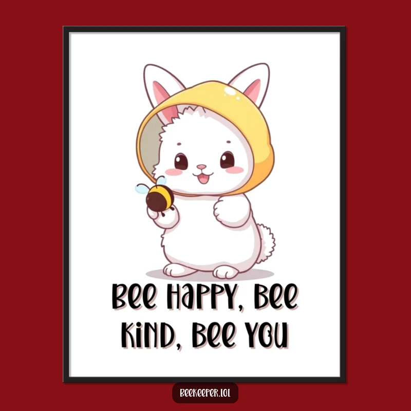Free Printable Bunny Art Poster: Fluffy Beekeeper Bunny Buzzing Downloadable Decor